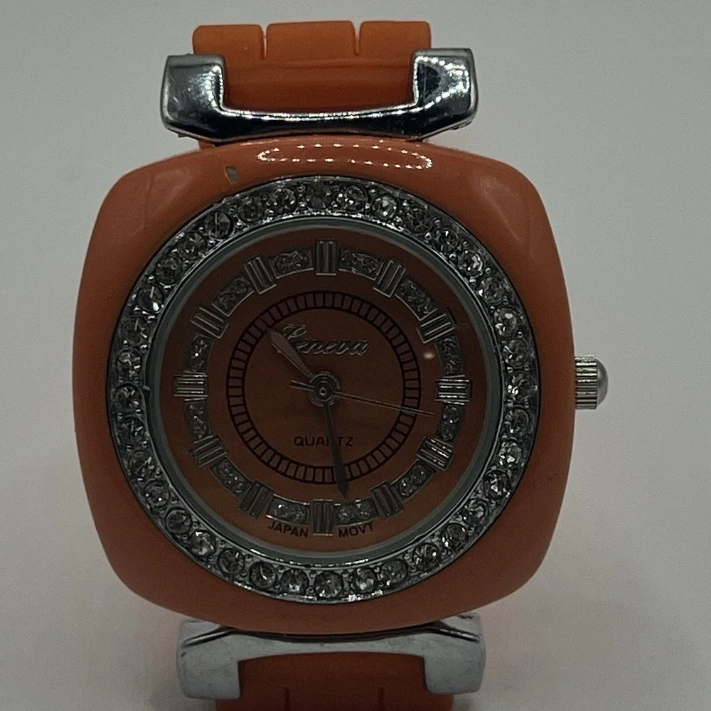 Geneva Women's Orange Jelly Band Watch Crystal Accent Silicone Rubber N0 Battery